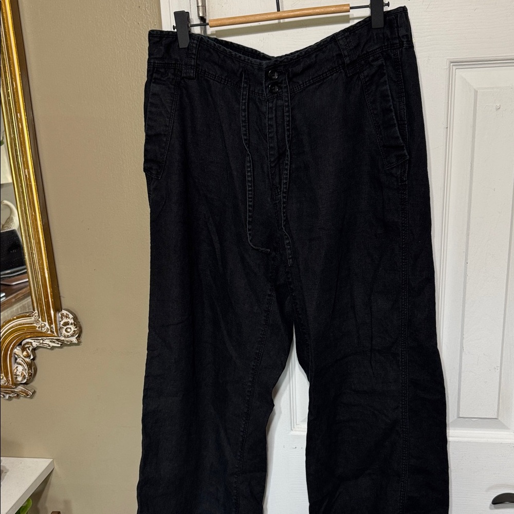 Lauren Ralph Lauren 100% Linen Black Chinos Pants Size 12 Petite